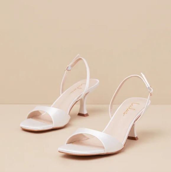 Lulus Shoes - NEW Lulu's Soline Satin Slingback Low Kitten Heel Sandals, Size 8.5, Color White